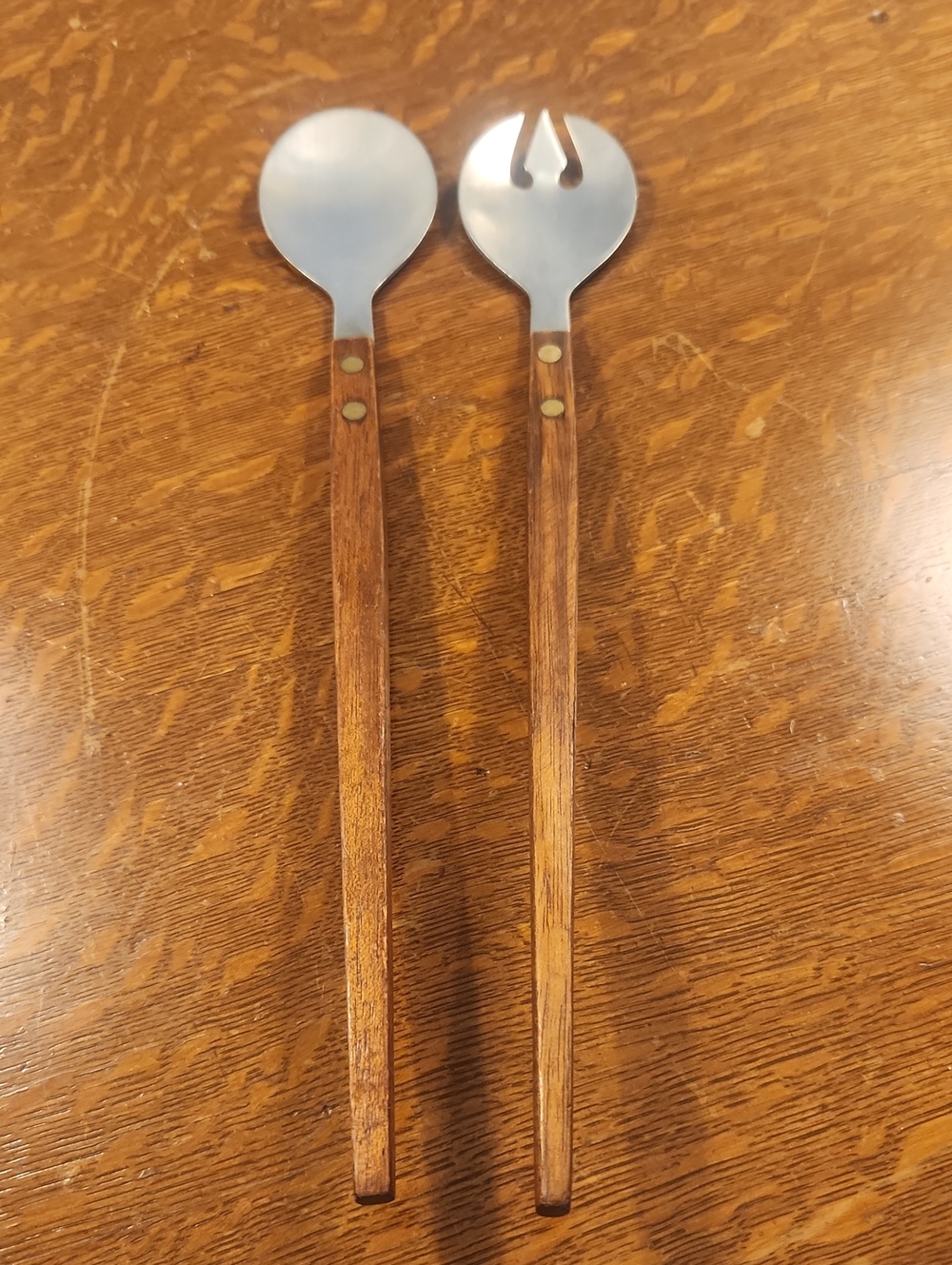 Vintage Mid-Century Modern Stainless Steel & Wood Salad Servers – Made in Korea